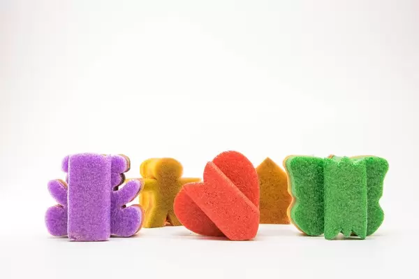 Shape sponges on a white surface