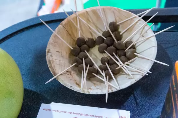 Share Pomelozzini Balsam für unser Inneres als kleine Kugeln auf der Veggieworld in Köln