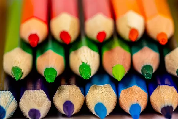 Sharp colored pencil tips, close-up