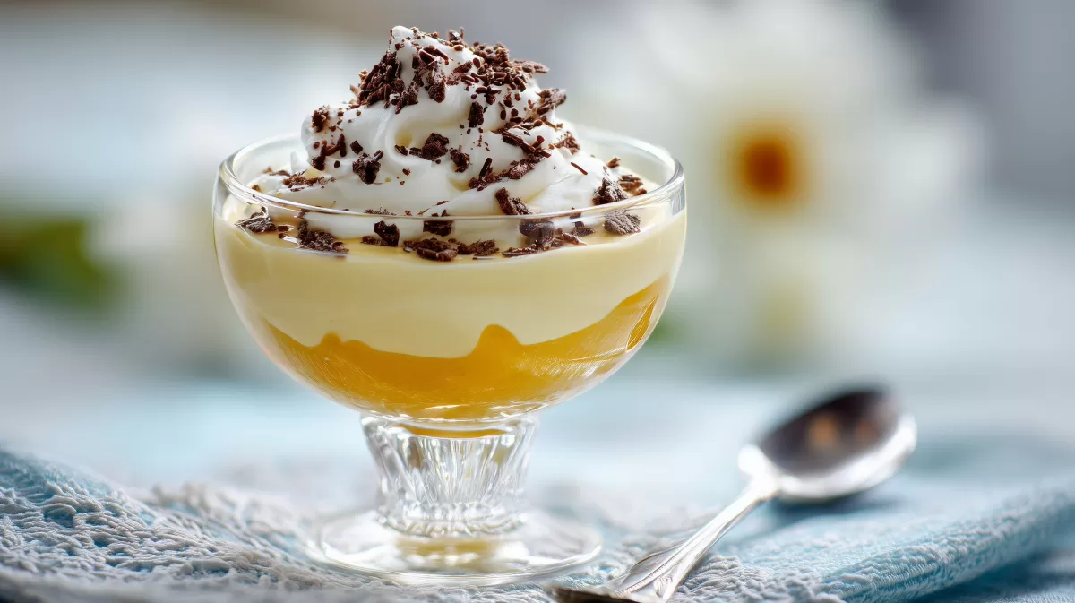 Sherry Sahne Dessert mit Schokostreuseln im Glaspokal