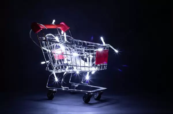 Shopping cart with Christmas lights