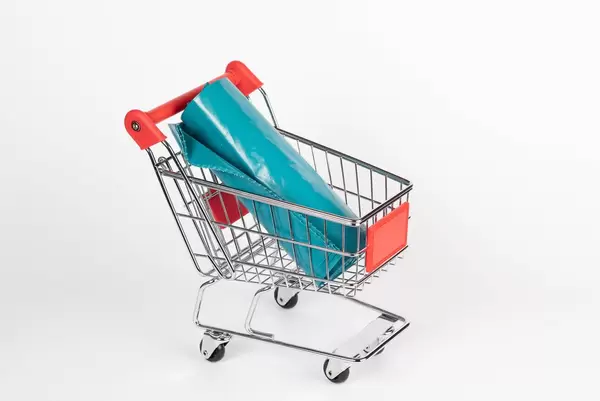 Shopping cart with plastic bags