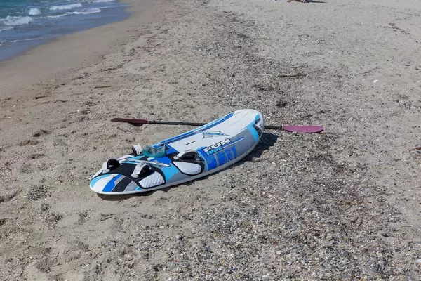 Short paddle board for paddleboarding on a beach