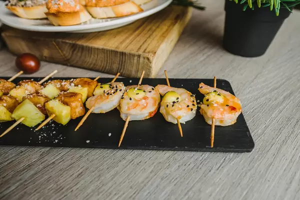 Shrimp Canape Bites On Black Plate