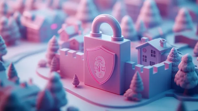 Sichere 3D-Illustration mit Schloss und Fingerabdruck-Symbol