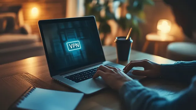 Sichere VPN-Verbindung auf Laptop in entspannter Umgebung