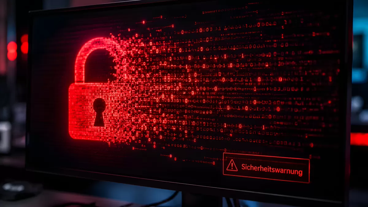 Sicherheitswarnung auf Monitor mit rotem Schloss