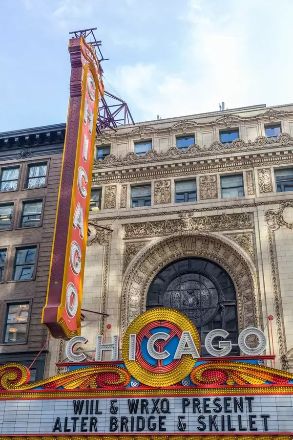 Sign for the Alter Bridge and Skillet show at The Chicago Theatre