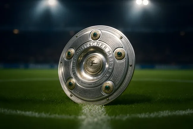 Silberne Bundesliga-Meisterschale auf grünem Rasen