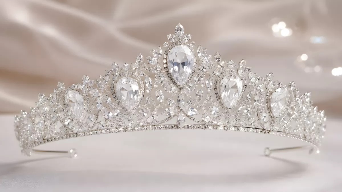 Silberne Diadem-Tiara mit funkelnden Kristallen