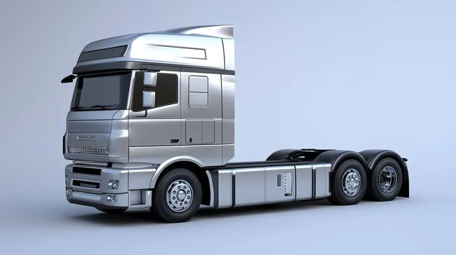 Silberner, futuristischer Elektro-Lkw mit minimalistischem Design