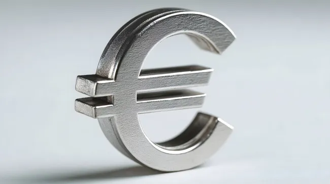 Silbernes Eurozeichen vor hellem Hintergrund
