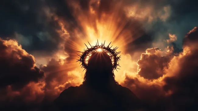 Silhouette mit Dornenkrone im Sonnenuntergang