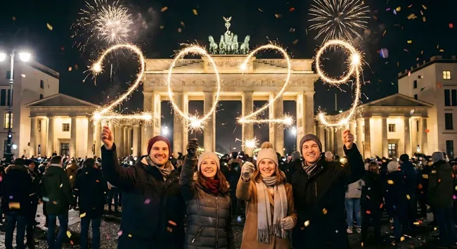 Silvester-Feuerwerk am Brandenburger Tor in Berlin