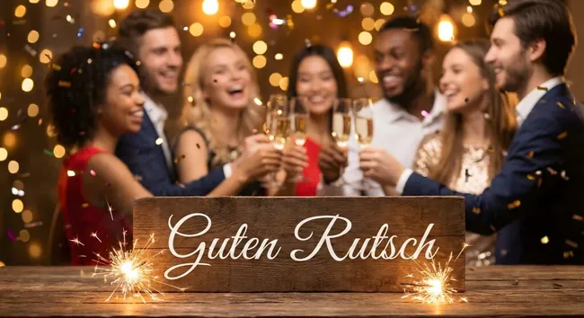 Silvesterfeier mit Sekt und Feuerwerk in festlichem Ambiente