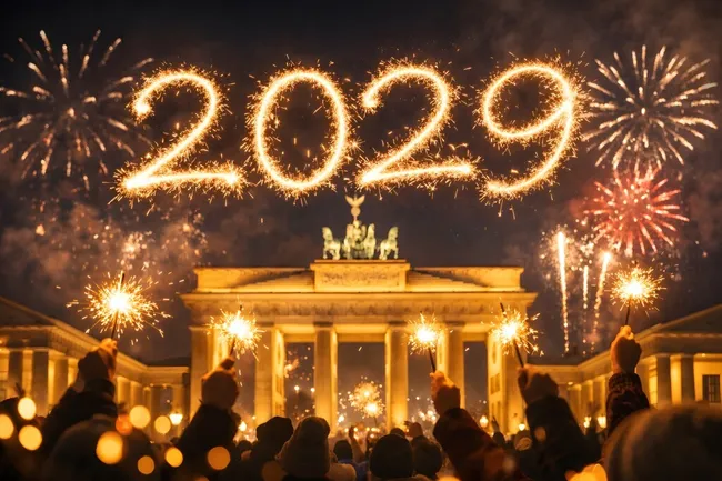 Silvesterfeuerwerk vor dem Brandenburger Tor in Berlin
