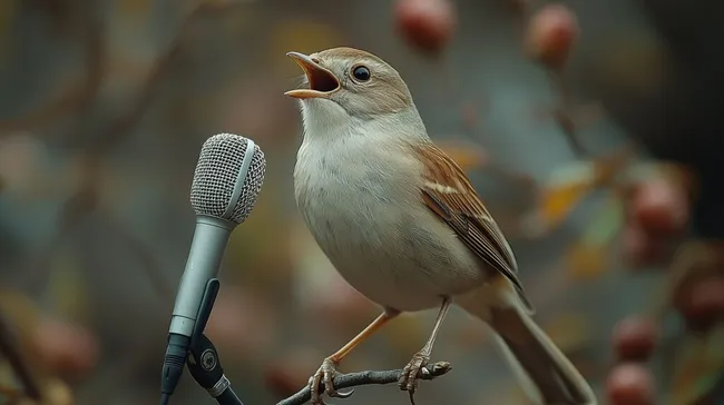 Singvogel präsentiert sich im Mikrofon-Setup