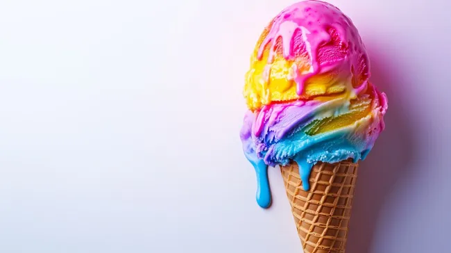 Sinnliches, buntes Regenbogen-Eis am Stiel