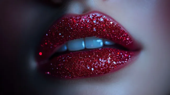 Sinnliches Lippen-Nahaufnahme mit funkelndem Rot