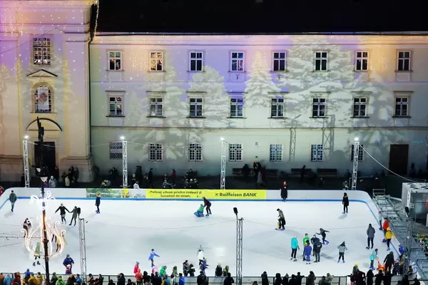 Skate rink view from above, Christmas market