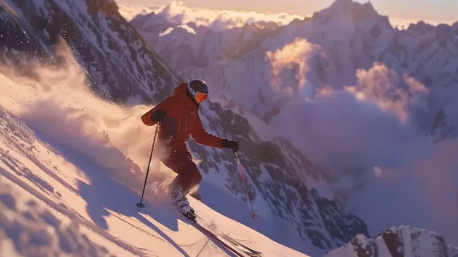 Skifahrer gleitet durch verschneite Berglandschaft