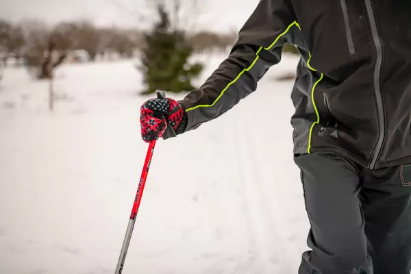 Skiing Stick CloseUp Moving Men