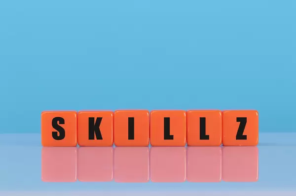 Skillz text on orange cubes