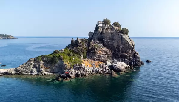 Skopelos: the small monastery and chapel of Agios Ioannis, which rise on the rocks right by the sea