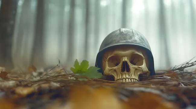 Skull mit Soldatenhelm im Waldmotiv