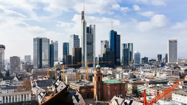 Skyline of Frankfurt City with Financial District and Construction Sites