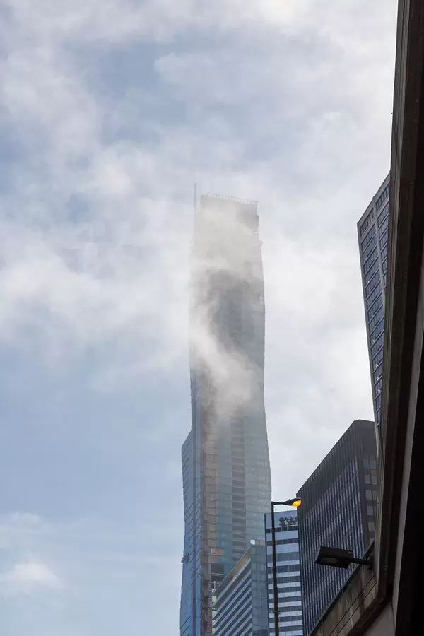 Skyscraper wrapped in the clouds in Downtown Chicago