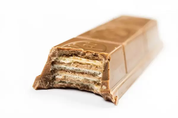 Slice of Kit Kat Chocolate Bar on the white background