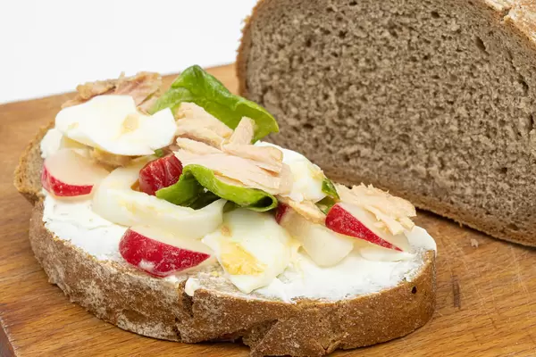 Slice of the bread with Sour Cream and Vegetables