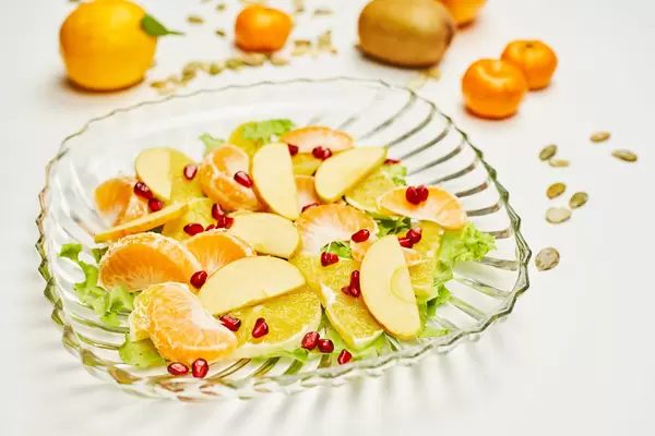 Sliced and peeled organic fruits for healthy snack