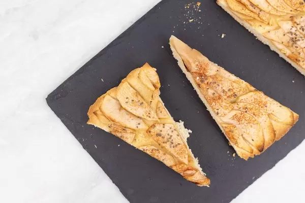 Sliced Apple Pie and served on the black stone
