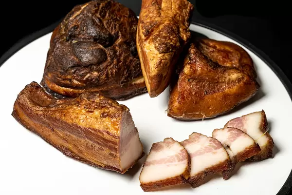 Sliced smoked bacon, close-up