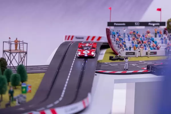 Slot car race track at Panasonic booth