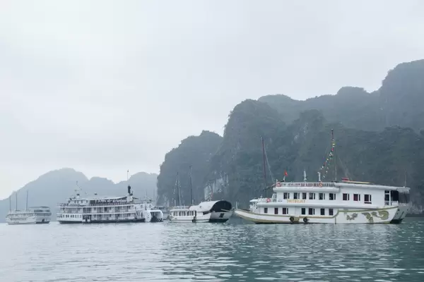 Small Cruising Ship At Sea Halong Bay Vietnam  (Flip 2019)