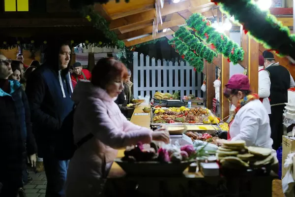 Small merchants selling food at Christmas market