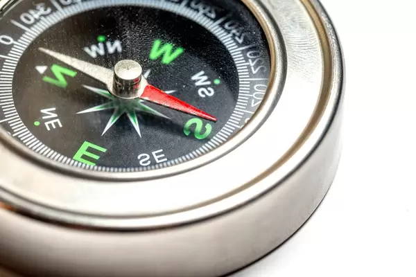 Small pocket compass on white background (Flip 2020)