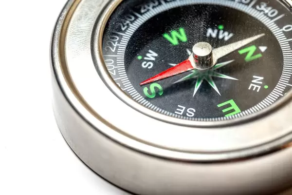 Small pocket compass on white background