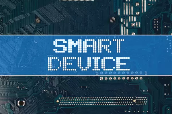 Smart device text over electronic circuit board background