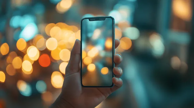 Smartphone-Aufnahme mit Lichtbökehs im Hintergrund
