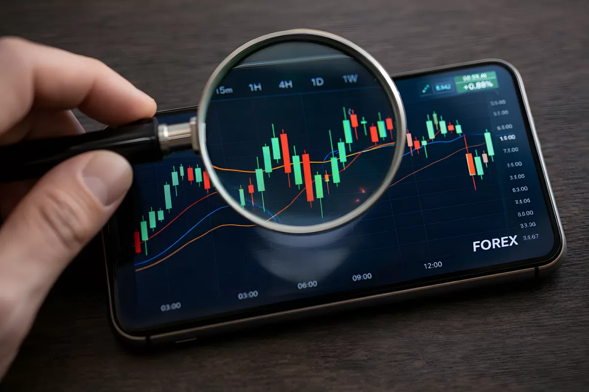 Smartphone-Bildschirm mit interaktiver Finanzmarkt-Analyse