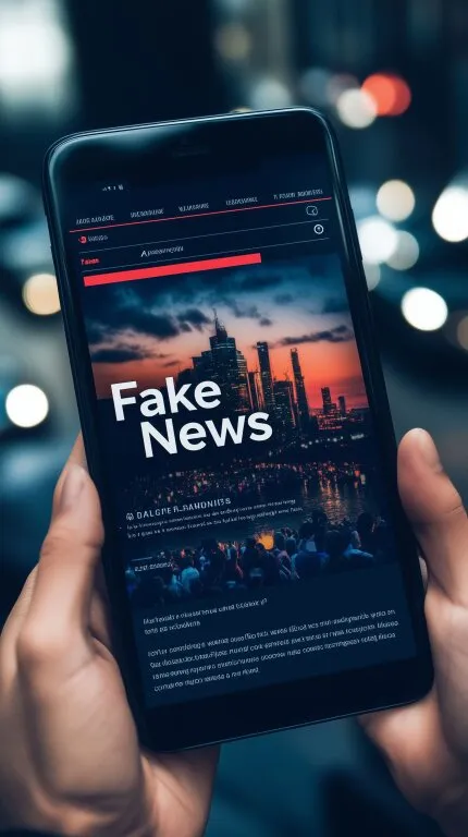 Smartphone-Bildschirm mit Schlagzeile 'Fake News'