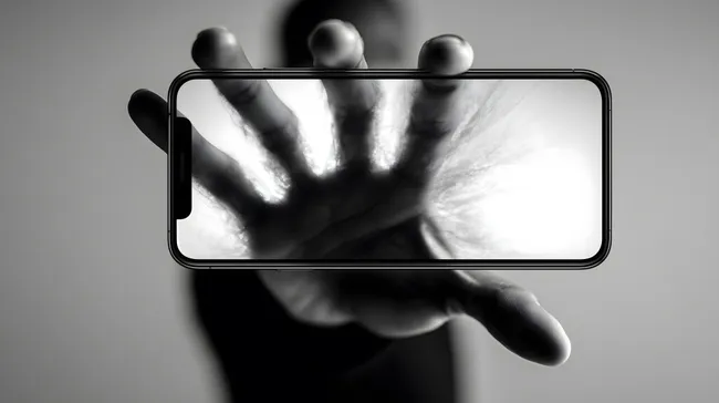 Smartphone-Bildschirm von Hand zerbrochen - Symbolbild