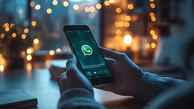 Smartphone in gemütlicher Umgebung mit Weihnachtsbeleuchtung