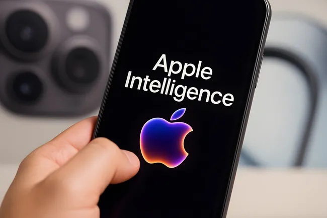 Smartphone mit Apple Intelligence-Logo