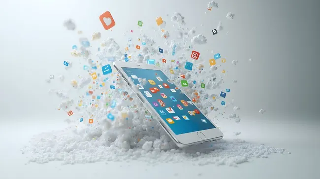 Smartphone mit fliegenden Social-Media-Symbolen