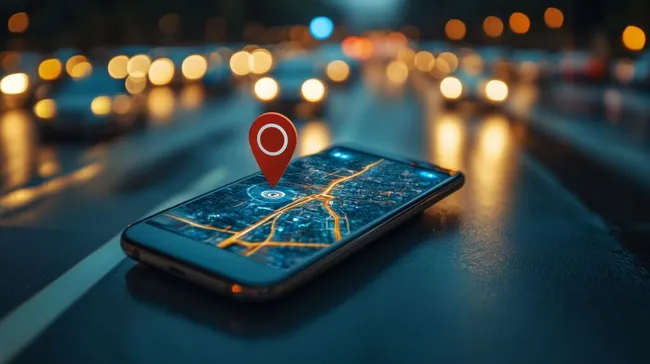 Smartphone mit GPS-Navigation auf urbaner Straßenkarte